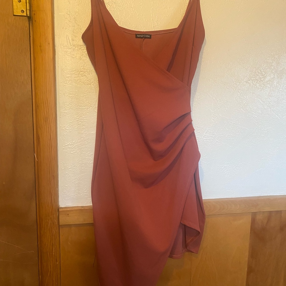 Mind Code Rust Asymmetrical Dress